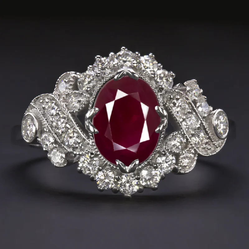 Ladies Engagement Rings with Kornerupine-1.60ct RUBY DIAMOND VINTAGE STYLE RING OVAL CUT COCKTAIL ENGAGEMENT NATURAL RED