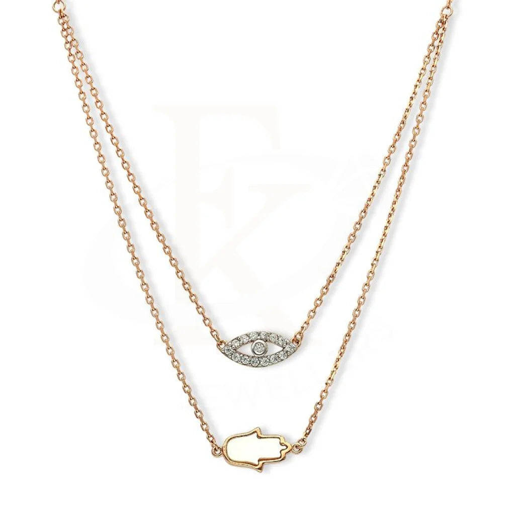 Courage Necklaces -Sterling Silver 925 Rose Gold Plated Hamsa Hand with Evil Eye Necklace - FKJNKL1889