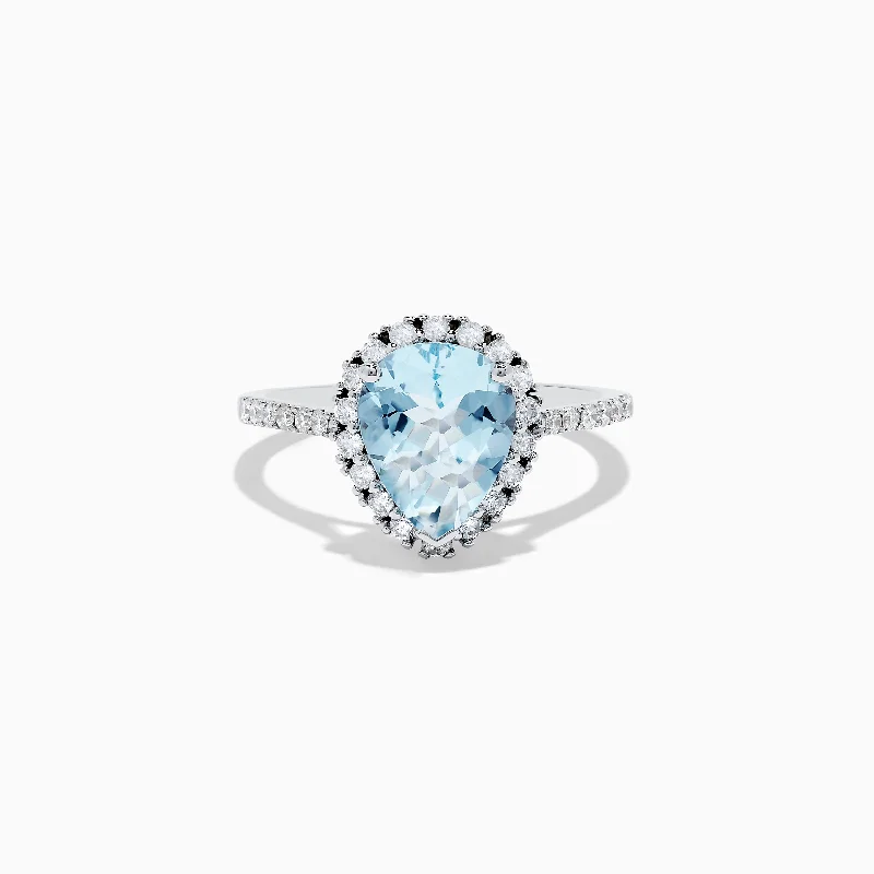 Ladies Rings for Graduation-Aquarius 14K White Gold Aquamarine and Diamond Teardrop Ring