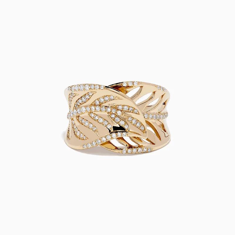 Ladies Rings for Anniversary-D'Oro 14K Yellow Gold Diamond Leaf Ring