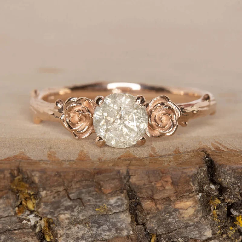 Ladies Engagement Rings with Sphalerite-FLORAL .65ct ROUND CUT NATURAL DIAMOND ENGAGEMENT RING RUSTIC ROSE GOLD BRANCH