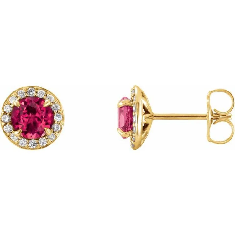 Ladies Earrings with Wulfenite-14K Yellow 4 mm Lab-Grown Ruby & 1/10 CTW Natural Diamond Earrings