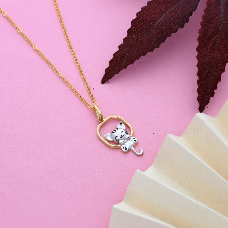 Special Occasion Necklaces -Gold Necklace (Chain with Cute Cat Pendant) 18KT - FKJNKL18K9176