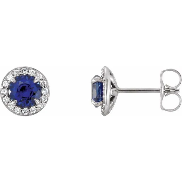 Ladies Earrings Classic Look-Platinum 3.5 mm Lab-Grown Blue Sapphire & 1/8 CTW Natural Diamond Earrings