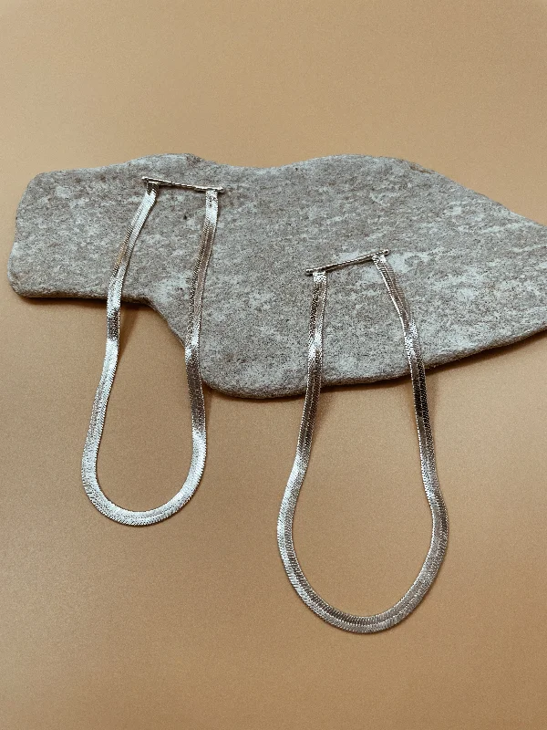 Ladies Earrings with Opal-Viper Tall Flat Chain Earrings in Silver Tone