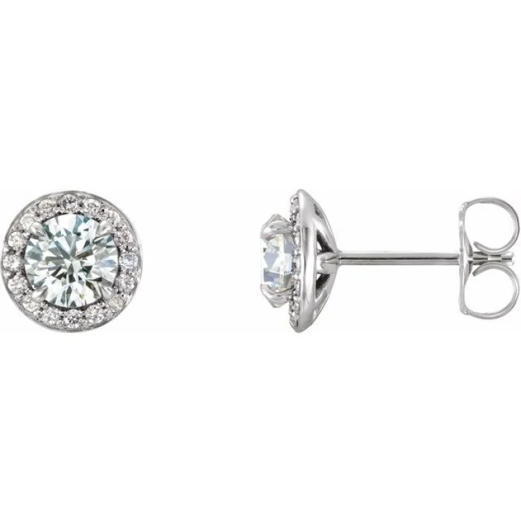 Ladies Earrings Anchor Design-14K White 4.5 mm Natural White Sapphire & 1/6 CTW Natural Diamond Earrings