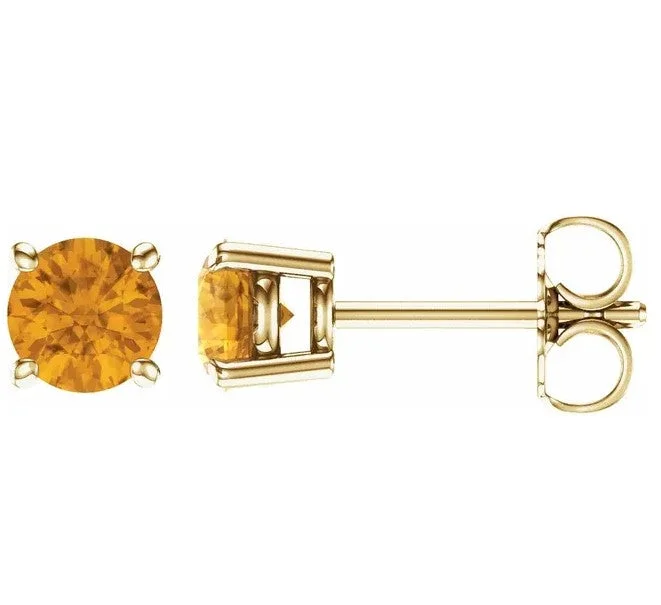 Ladies Earrings with Crystals-14KT GOLD 0.80 CARAT ROUND CITRINE EARRINGS