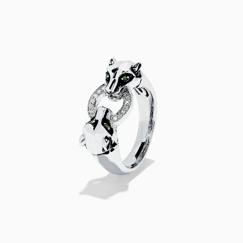 Ladies Rings with Astrophyllite-Signature Sterling Silver Diamond Panther Ring, 0.09 TCW