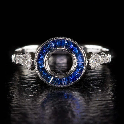 Ladies Engagement Rings with Milarite-SAPPHIRE DIAMOND ENGAGEMENT RING SETTING PLATINUM 5mm SEMI MOUNT VINTAGE STYLE