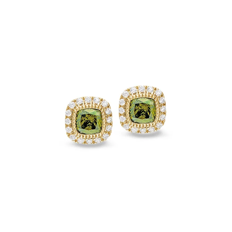 Ladies Earrings with Rosasite-Gold Finish Sterling Silver Micropave Simulated Peridot Earrings with Simulated Diamonds