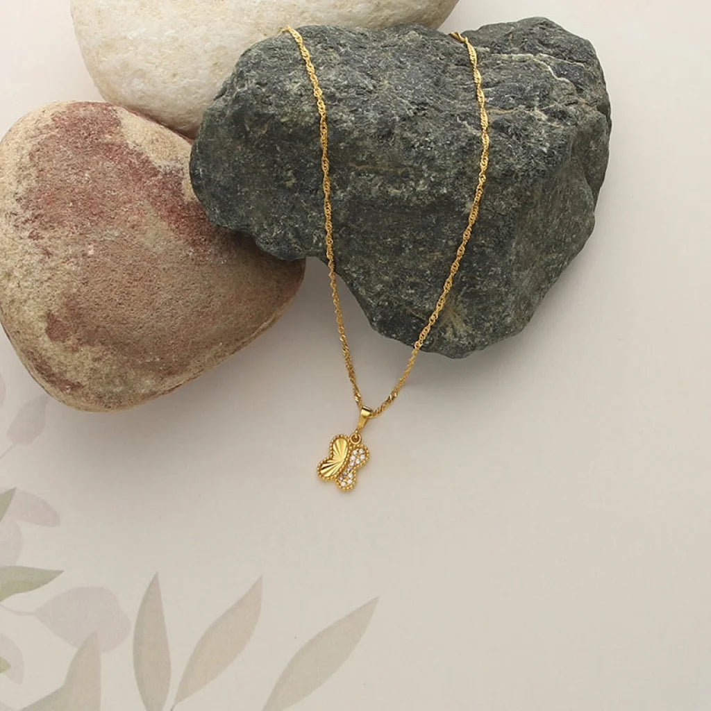 Sentimental Necklaces -Gold Necklace (Chain with Butterfly Pendant) 21KT - FKJNKL21KM5014