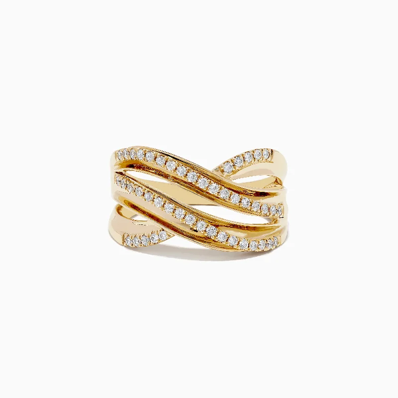 Ladies Rings with Danburite-D'oro 14K Yellow Gold Diamond Crossover Ring