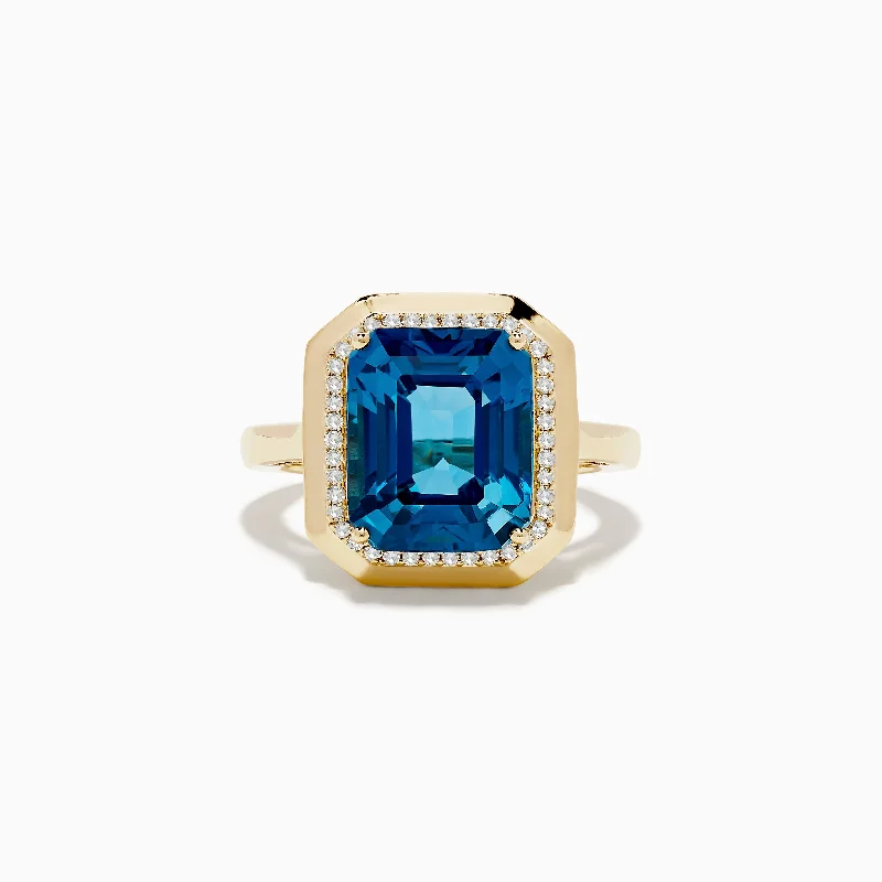 Ladies Rings with Jeremejevite-Ocean Bleu 14K Yellow Gold London Bleu and Diamond Ring