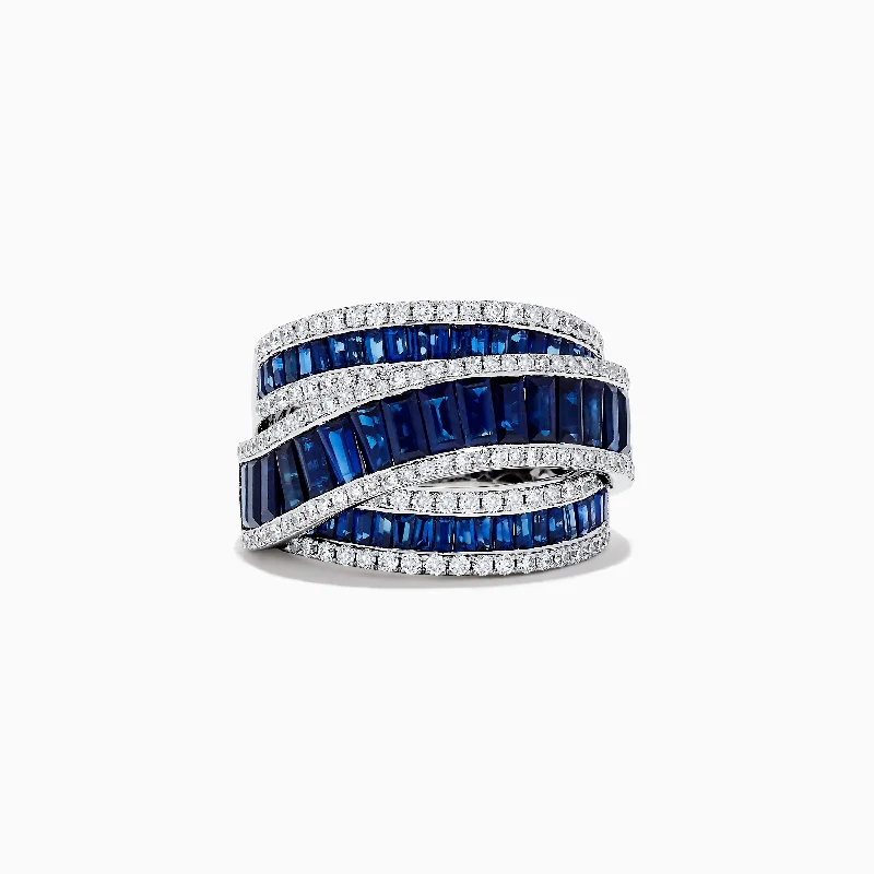 Ladies Rings for Sisters-Royal Bleu 14K White Gold Sapphire and Diamond Crossover Ring