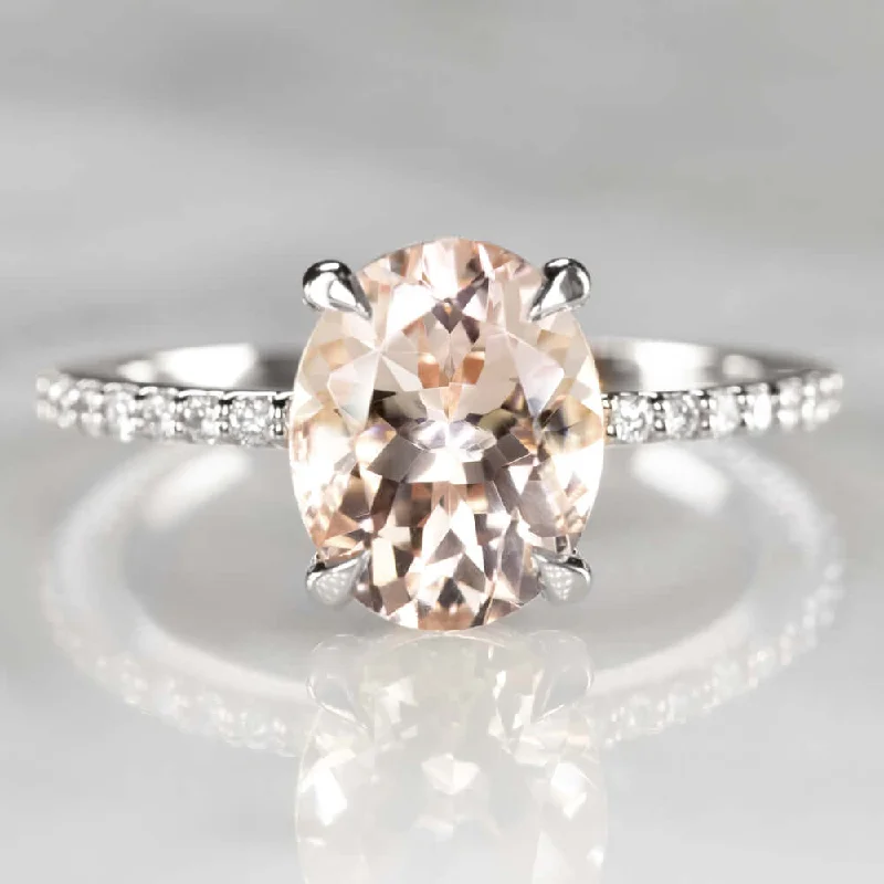 Ladies Engagement Rings Vintage Design-2.3ct MORGANITE ENGAGEMENT RING DIAMOND PAVE BAND OVAL ROSE GOLD WHITE CLASSIC