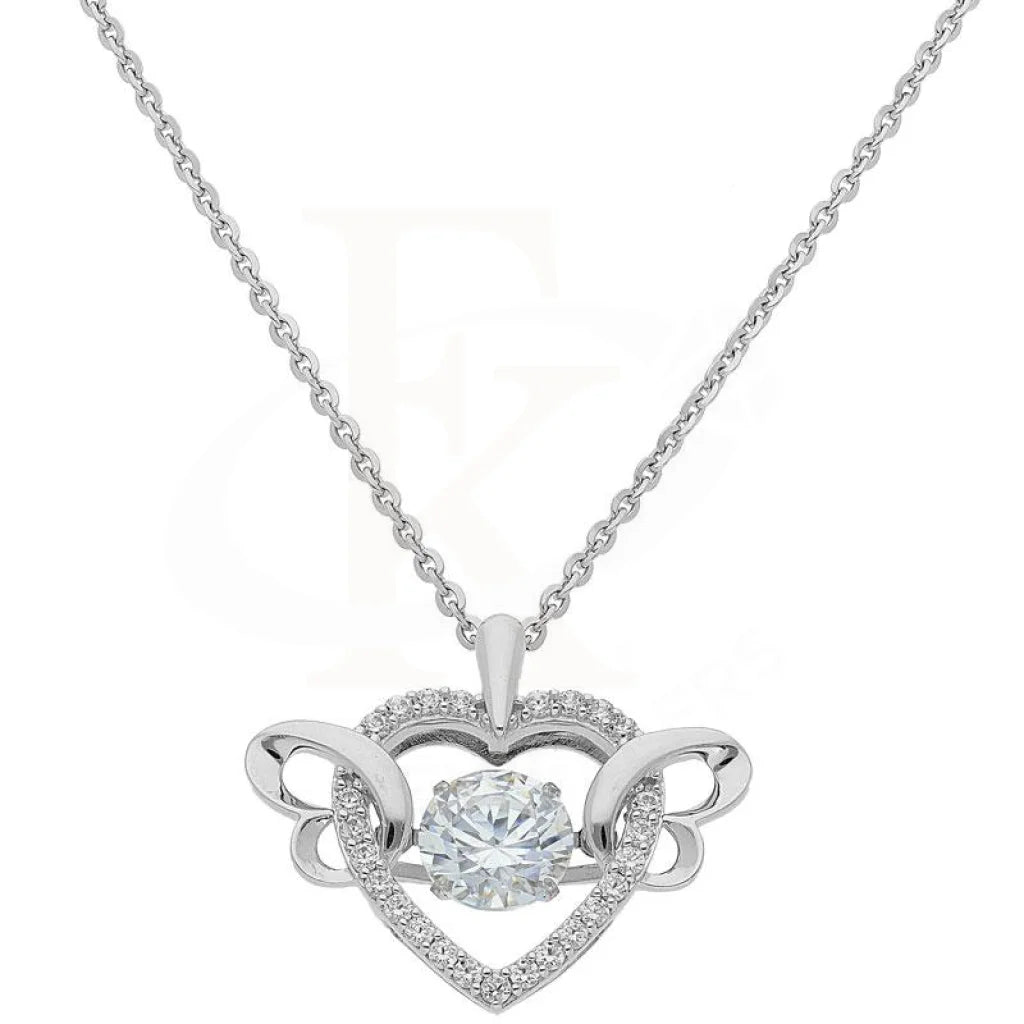 Party Necklaces -Dancing Stone Swarovksi Zirconia Heart Pendant Necklace in 18KT White Gold - FKJNKL1960