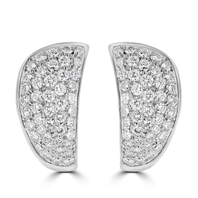 Ladies Earrings Butterfly Shape-18KT WHITE GOLD 1.75CT DIAMOND WIDE PAVE HOOP EARRINGS