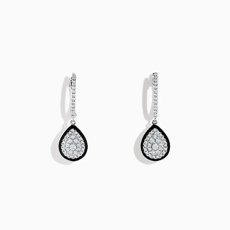 Ladies Earrings for Travel-Pave Classica 14K White Gold Diamond Enamel Drop Earrings