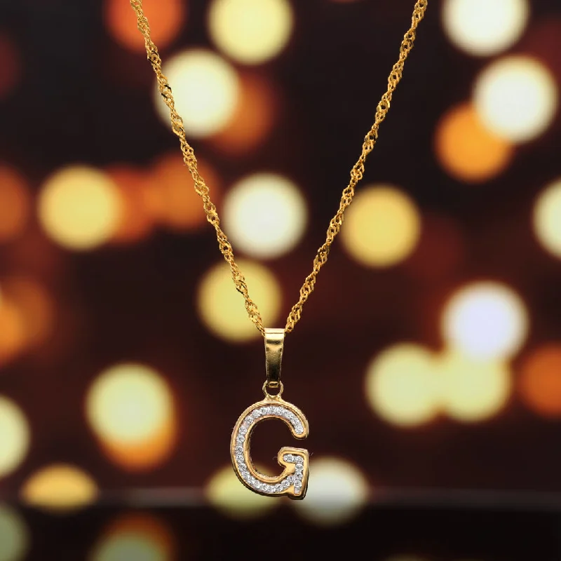 Asymmetrical Necklaces -Gold Necklace (Chain with G Shaped Alphabet Letter Pendant) 18KT - FKJNKL18K9423