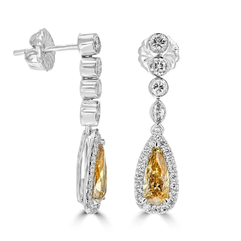 Ladies Earrings for Lawyers-Juleve 18KT Fancy Champagne & White Diamond Drop Earrings