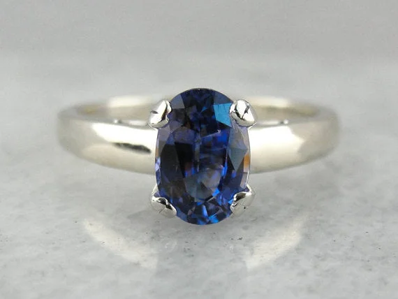 Ladies Engagement Rings with Kyanite-Large Sapphire Solitaire Engagement Ring in White Gold, Timeless Elegance