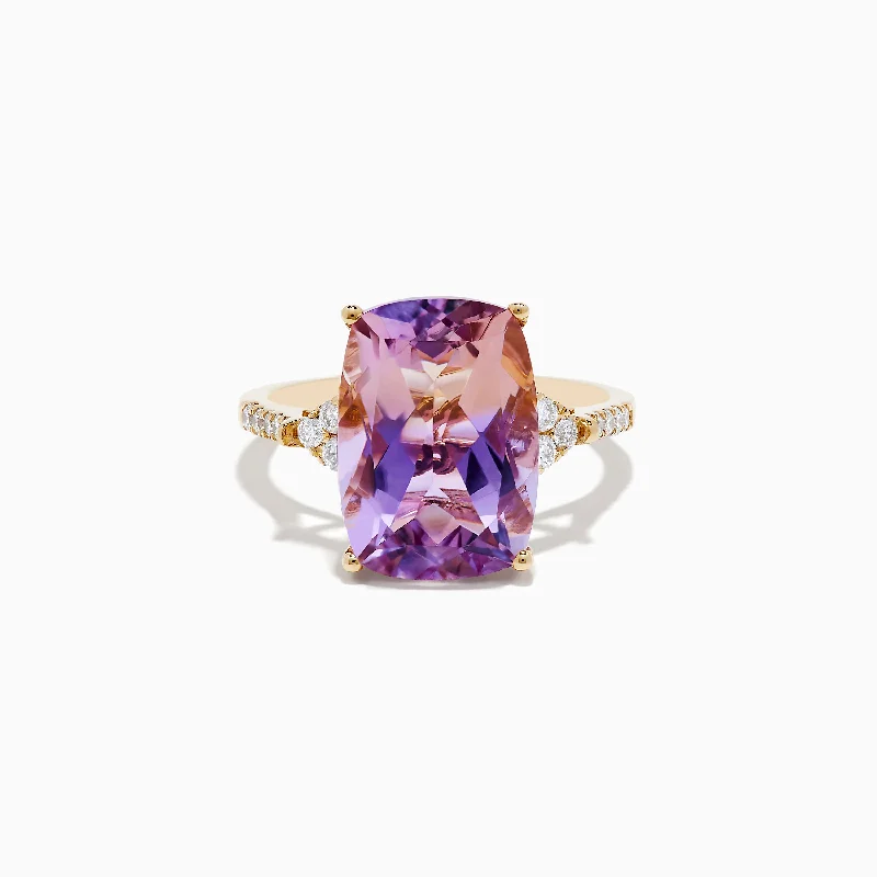 Ladies Rings for Holidays-14K Yellow Gold Ametrine and Diamond Ring