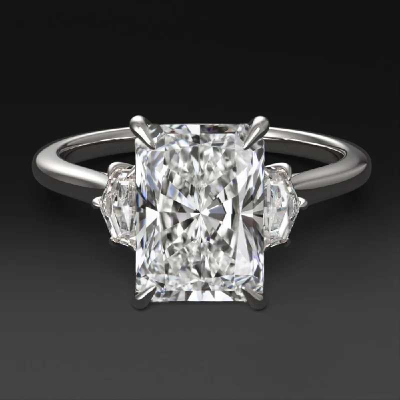 Ladies Engagement Rings Round Halo-2ct LAB CREATED DIAMOND ENGAGEMENT RING 3 STONE RADIANT CADILLAC CUT WHITE GOLD