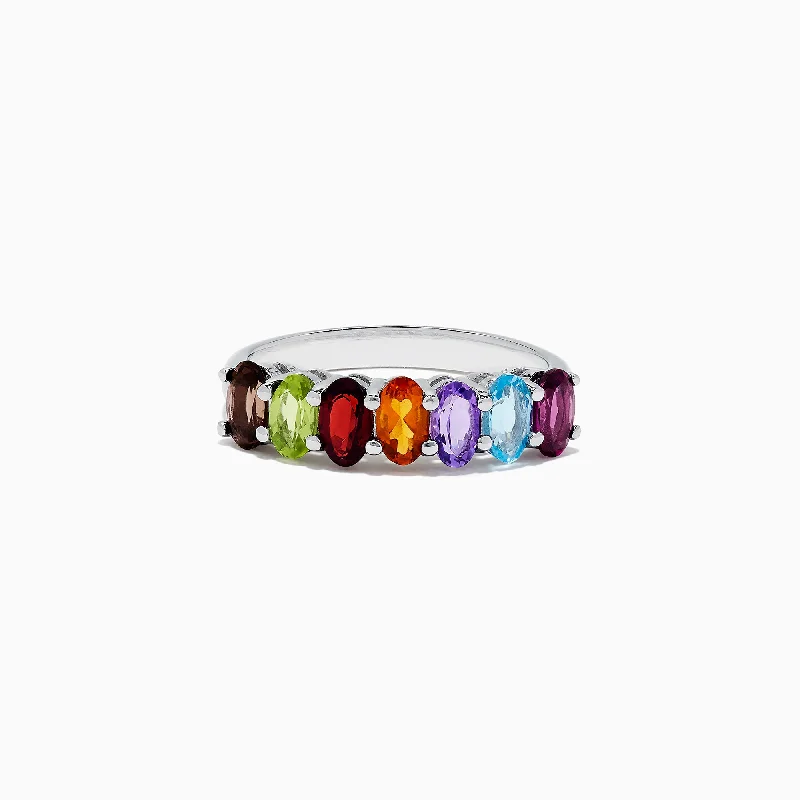 Ladies Rings with Labradorite-Mosaic Sterling Silver Multi Gemstone Ring, 1.66 TCW