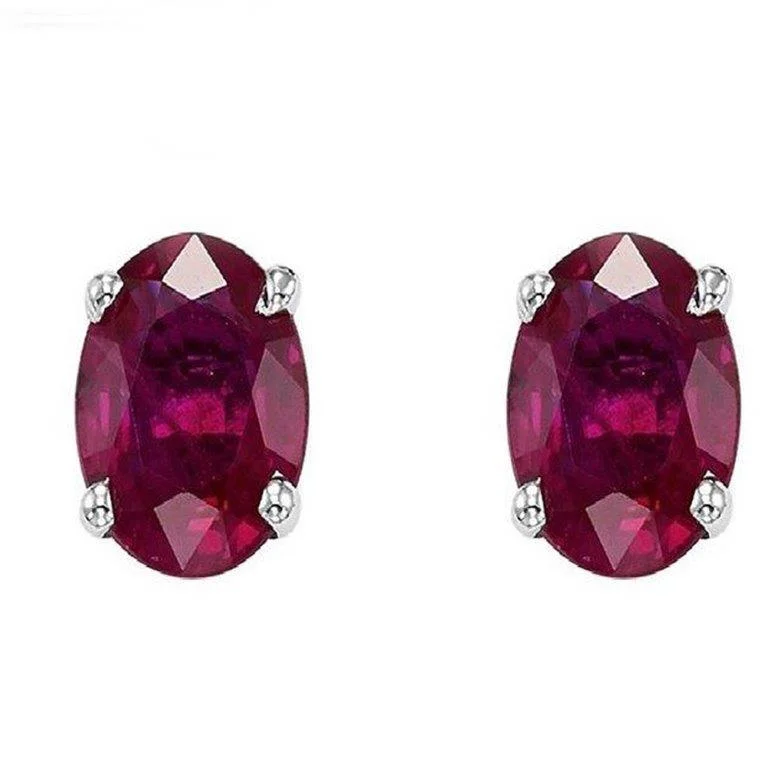 Ladies Earrings Double Hoop-14KT WHITE GOLD OVAL RUBY EARRINGS