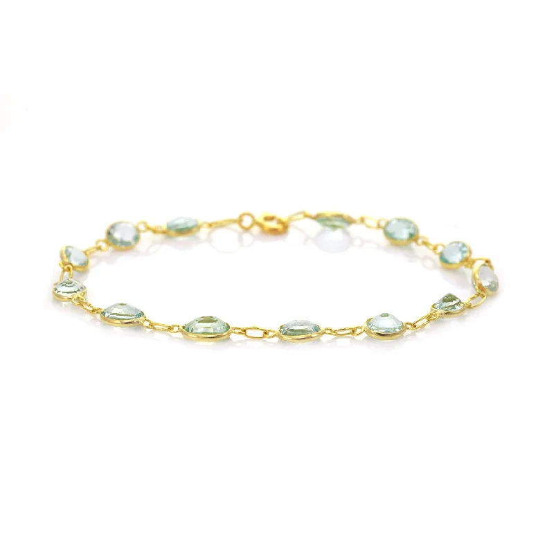 Hexagon Bracelets -9ct Yellow Gold Bezel Set Aquamarine Bracelet