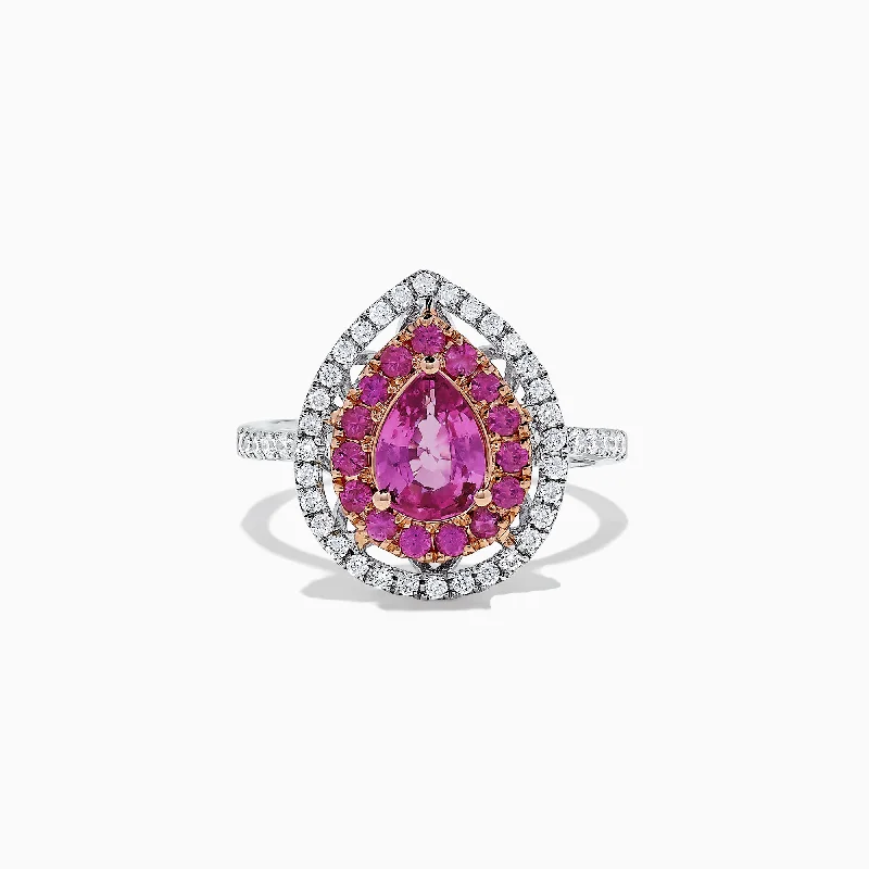 Ladies Rings with Xenotime-14K White Gold Pink Sapphire and Diamond Ring, 1.85 TCW