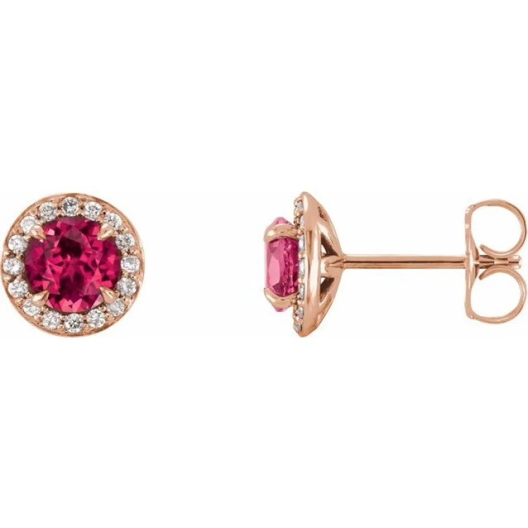 Ladies Earrings with Initials-14K Rose 5 mm Natural Ruby & 1/8 CTW Natural Diamond Earrings