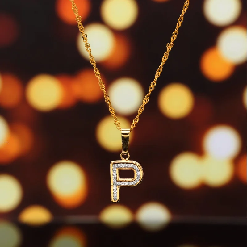 Enamel Necklaces -Gold Necklace (Chain with P Shaped Alphabet Letter Pendant) 18KT - FKJNKL18K9420