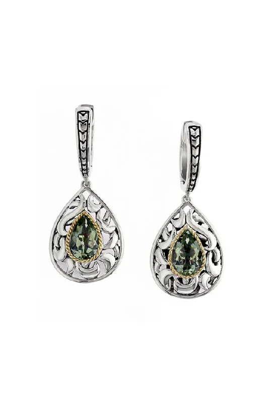 Ladies Earrings for Aunts-925 Sterling Silver and 18K Gold Green Amethyst Earrings, 2.33 TCW