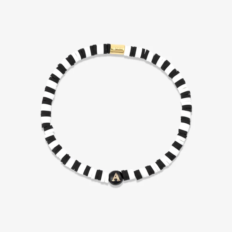 Personalized Bracelets -Black and White Alphabet Stretch Bracelet