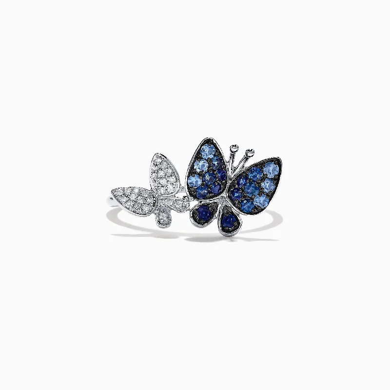 Ladies Rings with Euclase-Nature 14K White Gold Sapphire & Diamond Butterfly Ring, 0.42 TCW