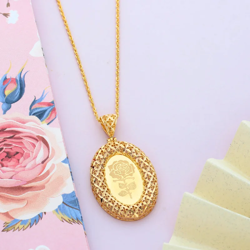 Cross Necklaces -Gold Necklace (Chain Oval Shaped Rose Frame Pendant) 21KT - FKJNKL21KM9616