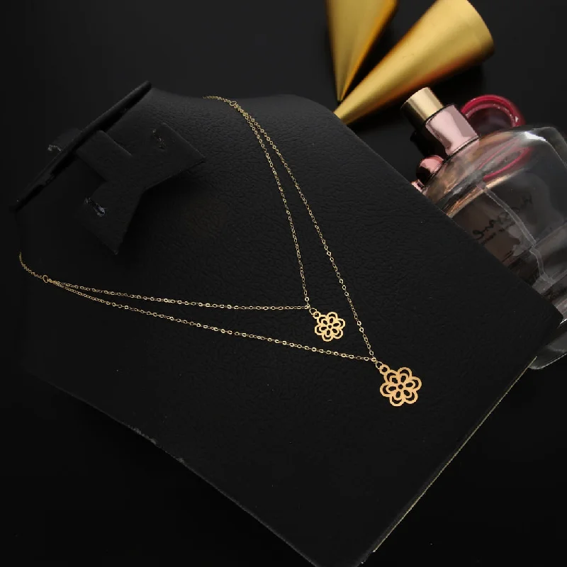 Unique Necklaces -Gold Double Layered Cherry Blossoms Shaped Necklace 21KT - FKJNKL21KM9796