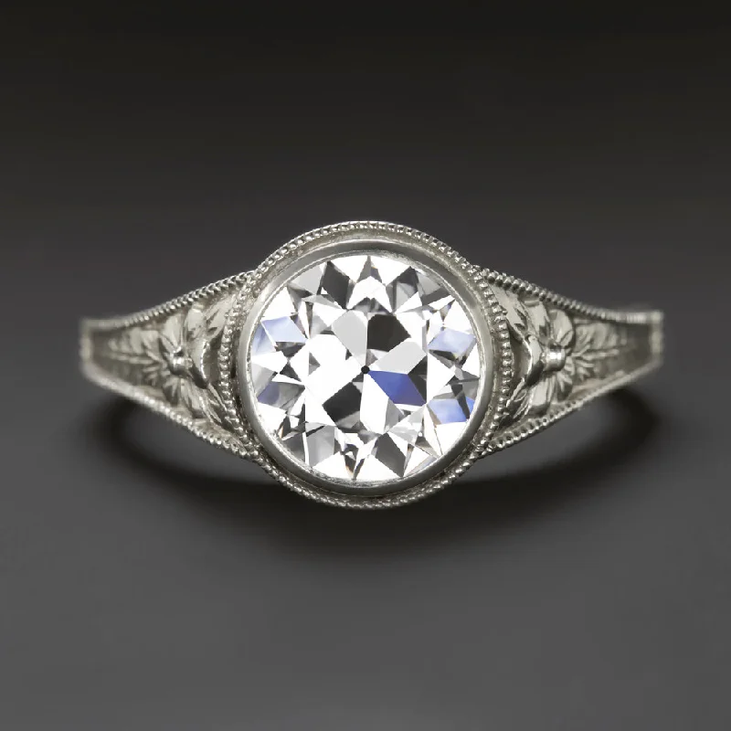 Ladies Engagement Rings with Serpentine-2ct LAB CREATED DIAMOND ENGAGEMENT RING OLD EUROPEAN CUT VINTAGE STYLE PLATINUM