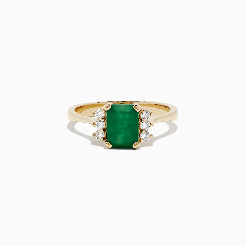 Ladies Rings with Uvarovite-Brasilica 14K Yellow Gold Emerald and Diamond Ring, 1.57 TCW