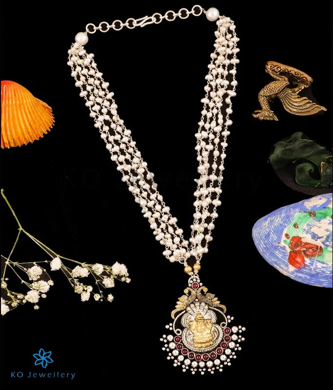 Feather Necklaces -The Ankita Silver Lakshmi Pearl Necklace