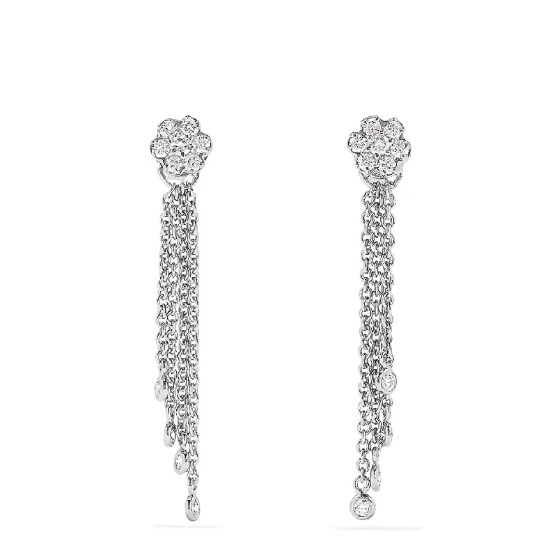 Ladies Earrings for Designers-Bouquet 14K White Gold Diamond Tassel Earrings, 0.53 TCW