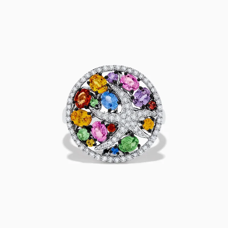 Ladies Rings for Entrepreneurs-Watercolors 14K White Gold Diamond and Multi Sapphire Ring