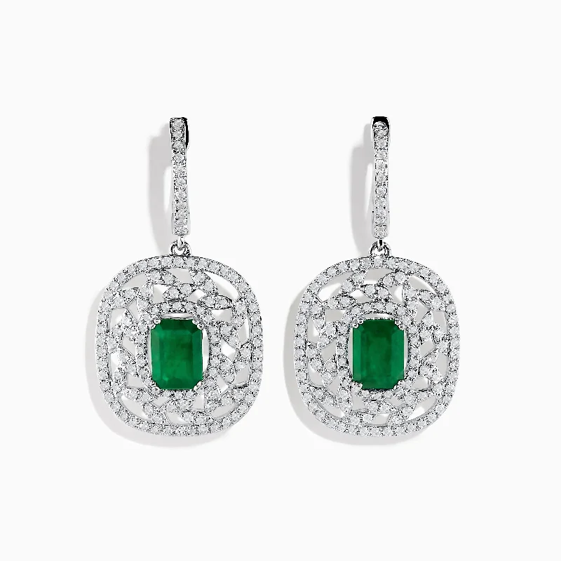 Ladies Earrings for Lawyers-14K White Gold Emerald and Diamond Earrings