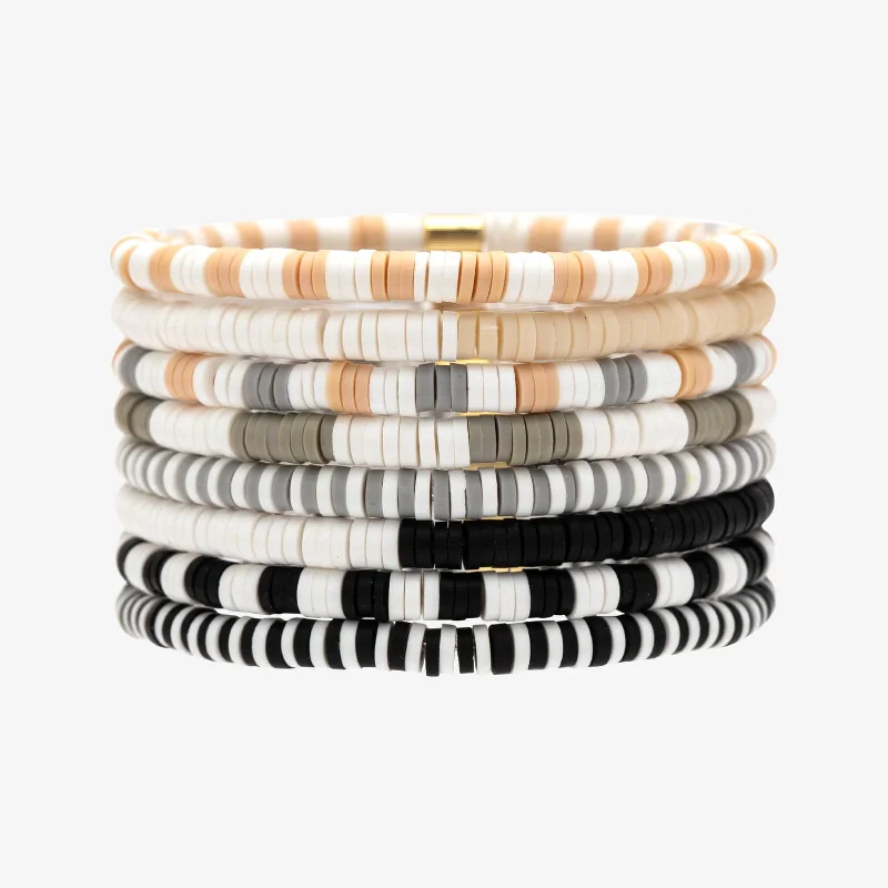 Thin Bracelets -Vacation Vibes Neutral Stretch Bracelet Set of 8