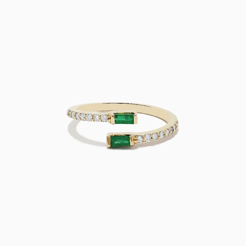 Ladies Rings with Herderite-14K Yellow Gold Emerald and Diamond Bypass Ring