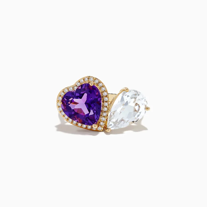 Ladies Rings with Leucite-14K Yellow Gold Amethyst, White Topaz, and Diamond Toi Et MoiRing