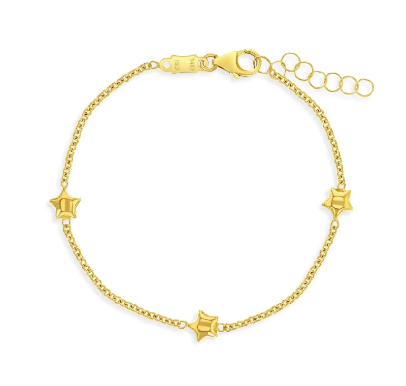 Thick Bracelets -14k Gold Polished Puffed Stars Kids Bracelet