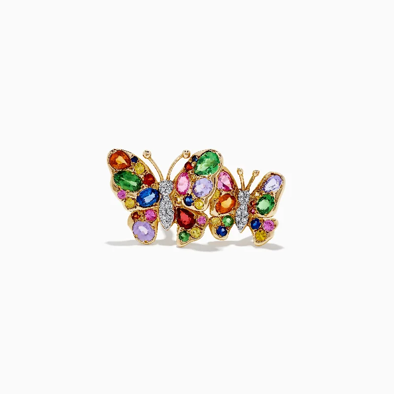 Ladies Rings with Apatite-Watercolors 14K Gold Multi Sapphire and Diamond Butterfly Ring