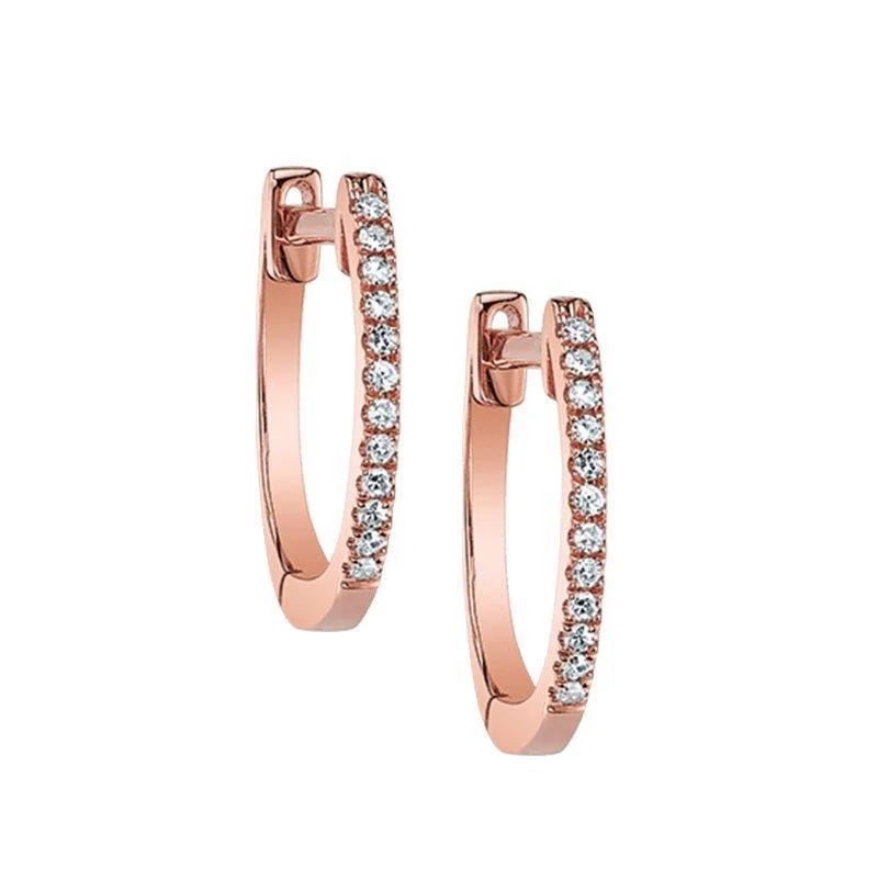 Ladies Earrings Twisted Design-Classic Hoop Diamond Earrings Rose Gold